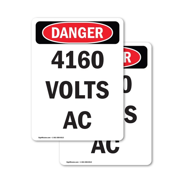 Signmission 4160 Volts AC Danger Sign, Vinyl Decal, 3.5in W x 5in L, 2PK OS-2PACK-DS-D-35-V-1953 - main
